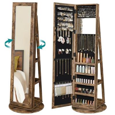 SONGMICS Armoire &agrave; bijoux sur pieds pivotant, Marron Rustique
