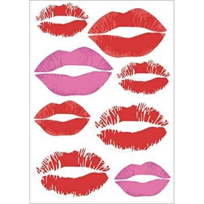 Sticker d&eacute;coratif autocollant, trace de rouge &agrave; l&egrave;vres rose et rouge, 21 cm X 29,7 cm