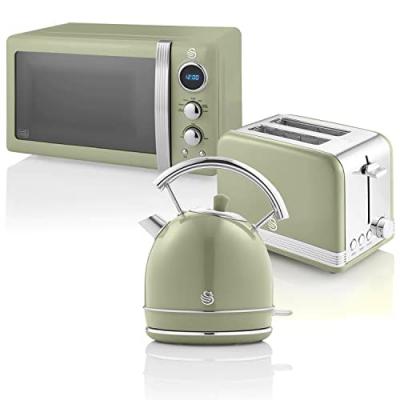 Swan Retro STRP2070GNEU Set petit-d&eacute;jeuner Bouilloire + Grille-pain + Micro-ondes 800W Vert