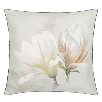 Taie d'oreiller imprim&eacute;e en satin de coton YULAN MAGNOLIA Gris