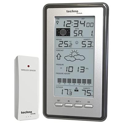 Technoline WS 9040-IT Station M&eacute;t&eacute;o avec Horloge Argent/Grisaille