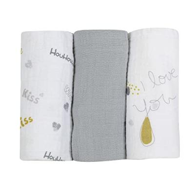 Lot de 3 langes en mousseline de coton I love you (70 x 70 cm)