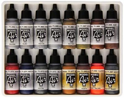 Vallejo Lot de 16&nbsp;pots de peinture acrylique pour Air Brush Couleurs assorties Effet m&eacute;tallis&eacute;