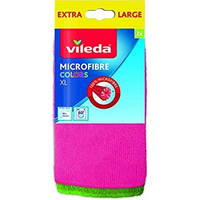 Lot vileda de 2 chiffons microfibres multiusage color&eacute;s 77605