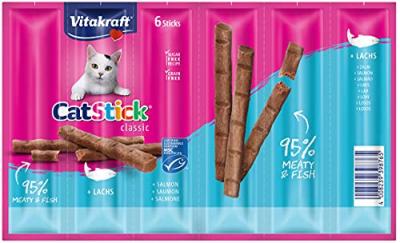 B&acirc;tonnets &agrave; m&acirc;cher Vitakraft Cat Stick Mini, saumon - lot % : 12 x 6 g