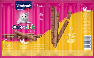 B&acirc;tonnets &agrave; m&acirc;cher Vitakraft Cat Stick Mini, volaille & foie - 6 x 6 g