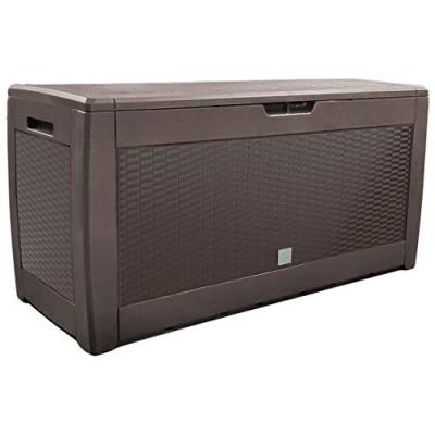 Coffre de rangement exterieur 310l en pp 119x48x60cm style polyrotin marron