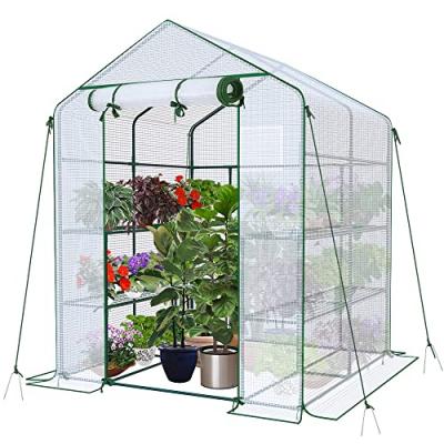 Serre de jardin avec etageres et bache pe renforcee 135g/m2 143x143x195cm