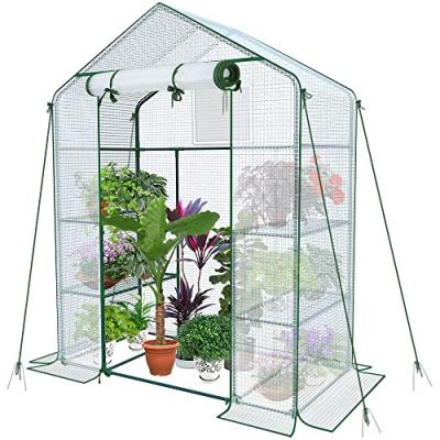 Serre de jardin avec etageres et bache pe renforcee 135g/m2 143x73x195cm