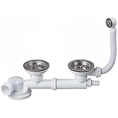 Vidage pour &eacute;vier 2 bacs &Oslash;90 mm extra-plat Wirquin 30718722, blanc