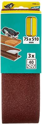 Wolfcraft 3 bandes abrasives grain 40 75x510mm