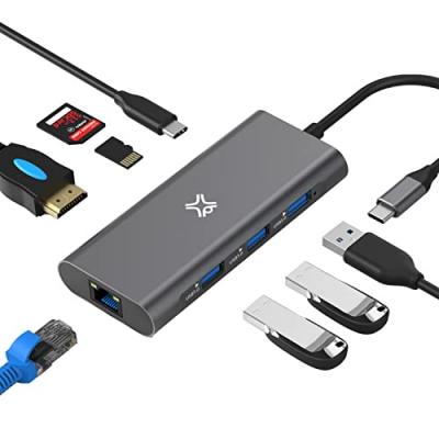 Hub xtrememac usb-c - 8 ports - usb-c pd,usb-a 3.0,hdmi 4k,sd/micro,ethernet rj45 XWH-HUB8-13