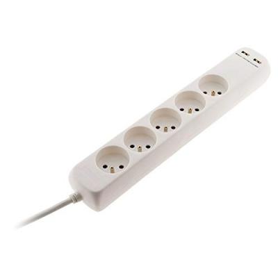 Bloc 5 prises 16A 2P+T avec 2x USB en 2.1A c&acirc;ble H05VV-F 3G1mm&sup2; 1m -