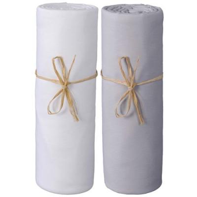 Lot x2 draps housse jersey extensible coton Bio blanc/gris-perle