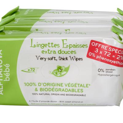 Alphanova B&eacute;b&eacute; Lingettes &Eacute;paisses Extra Douces Lot de 3 x 72 Lingettes