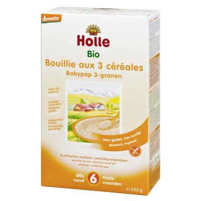 Holle - Bouillie pour b&eacute;b&eacute;, 3 c&eacute;r&eacute;ales, &agrave; partir de 4 mois - 250g
