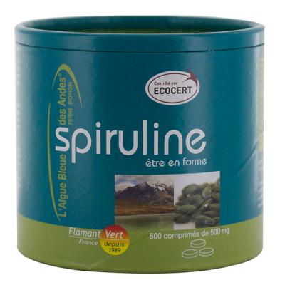 Flamant Vert Spiruline Algue Bleue des Andes 500 Comprim&eacute;s de 500 mg