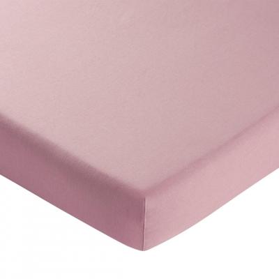 Drap-housse 90x200 rose en lin lav&eacute;
