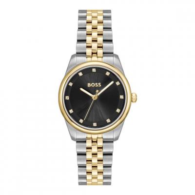 Boss Montre avec cadran noir et bracelet bicolore Couleur argent&eacute;e pcs. Women