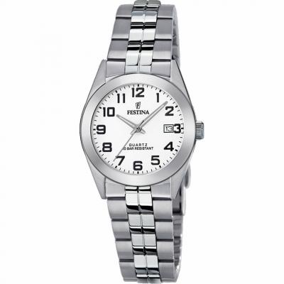 Montre Festina F20438-1 - CLASSIQUE Dateur Acier Argent&eacute; Cadran Blanc Femme