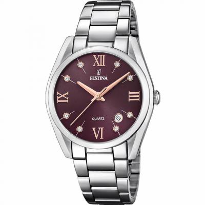 Montre Festina F16790/e Bordeaux, Bracelet Acier Inoxydable, Femme