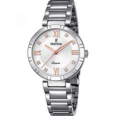 Montre Festina MADEMOISELLE F16936-B - Montre ACIER CADRAN ARGENT ROSES BRACELET ACIER Femme