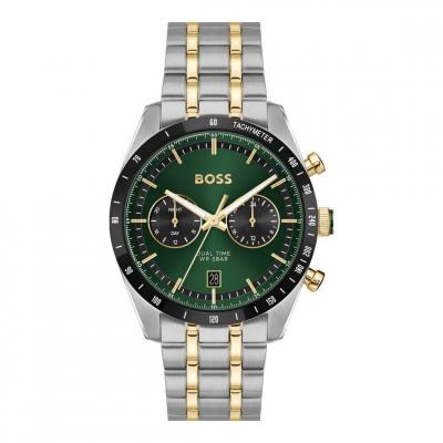 Boss Montre avec cadran vert et bracelet bicolore Couleur argent&eacute;e pcs. Men