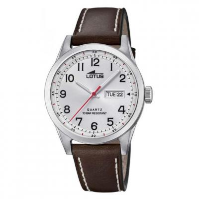 Montre Lotus L18671-1 - CLASSIQUE Dateur Bo&icirc;tier Acier Argent&eacute; Bracelet Cuir Marron Homme