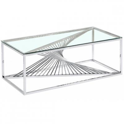 Table basse Britannia en Verre Transparent et Pieds Argent