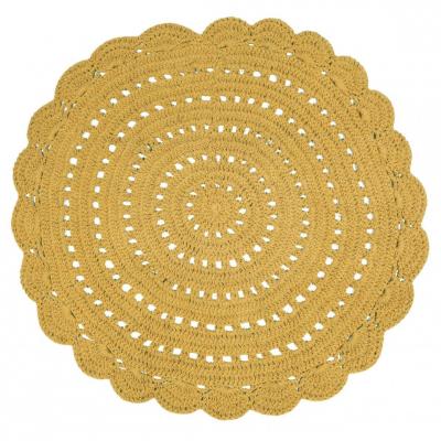 NATTIOT Tapis Rond Alma Coton Effet Crochet uni Jaune Mangue &Oslash;120 cm