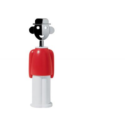 A di alessi aam23 r tire-bouchon en r&eacute;sine thermoplastique rouge, blanc et zamak chrom&eacute;