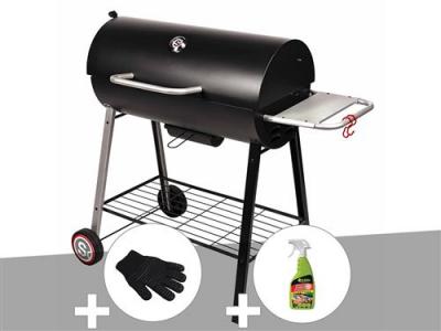 Barbecue &agrave; charbon sur chariot Michigan - Somagic + Gant de protection + D&eacute;graissant pour barbecue