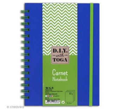 Carnet &agrave; spirales bicolore - 60 pages - Bleu et vert - 15 x 21 cm
