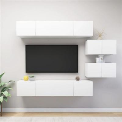 Ensemble de meuble TV 6 pcs Blanc Agglom&eacute;r&eacute;
