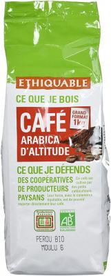 Caf&eacute; arabica d'altitude du P&eacute;rou moulu Bio Etiquable - paquet de 1Kg