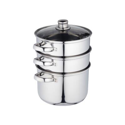 Cuiseur vapeur 3 niveaux 22cm en acier inoxydable argent&eacute;