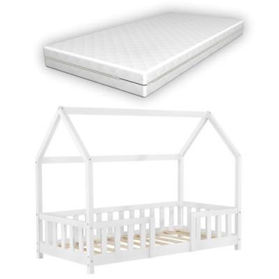 Lit d'enfant Forme Maison Sisimiut avec Matelas Orthop&eacute;dique 160 x 80 cm Blanc