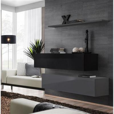 Commode - switch sb ii - 2 bancs tv - 1 &eacute;tag&egrave;re - noir et graphite - mod&egrave;le 2
