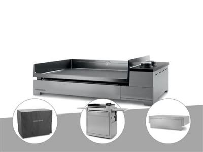 Plancha &eacute;lectrique premium 60 inox avec chariot, housse et couvercle - forge adour