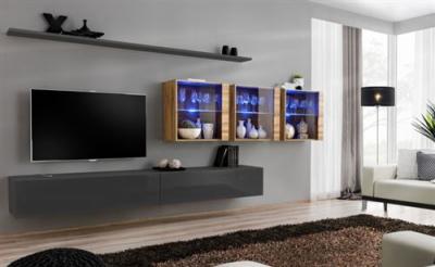 Meuble TV Mural Design Switch XVII 340cm Gris & Naturel
