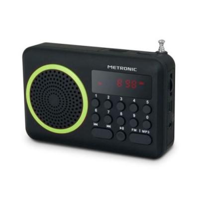 Metronic 477202 Radio Portable FM Compact avec Port USB + Lecteur Carte Micro SD - Noir et Vert