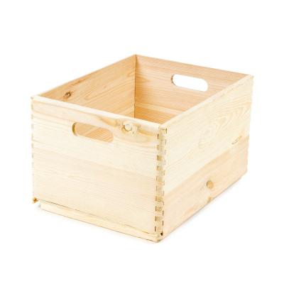 Bo&icirc;te de rangement en bois naturel 2 poign&eacute;es 40x30cm