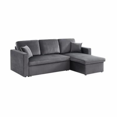 Canap&eacute; d'angle convertible 3 places en velours gris fonc&eacute;
