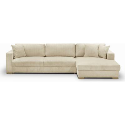 Canap&eacute; d'angle droit convertible 5 places c&ocirc;tel&eacute; beige avec coffre