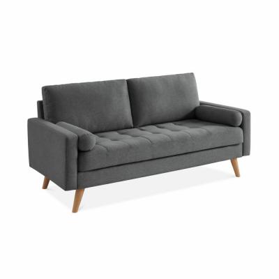 Canap&eacute; scandinave 3 places en tissu gris fonc&eacute; droit