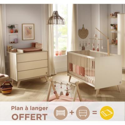 Chambre b&eacute;b&eacute; Lit &eacute;volutif et Commode &agrave; langer 3 tiroirs - MELINEE