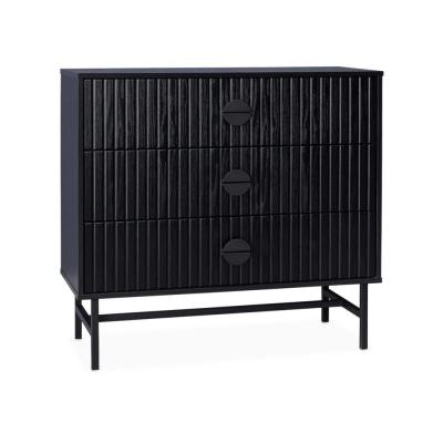 Commode 3 tiroirs effet bois rainur&eacute; noir bazalt l 90 x p 39 x h 83cm