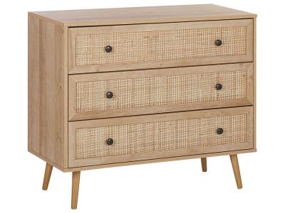 Commode au style boho avec 3 tiroirs cannage en rotin