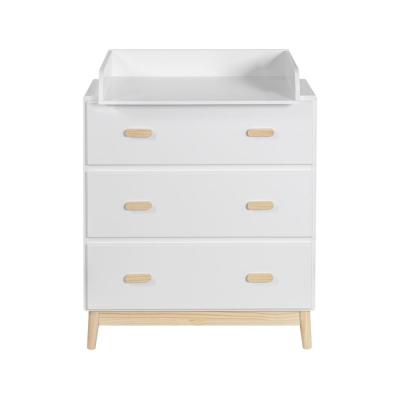 Commode avec table &agrave; langer et 3 tiroirs en MDF blanc