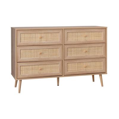 Commode effet bois et cannage 6 tiroirs Boh&egrave;me - 120x39x79cm